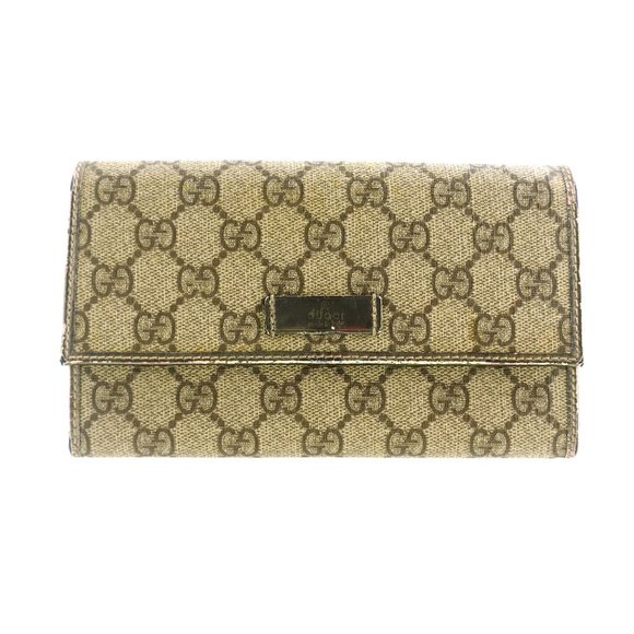 Authentic Gucci GG Monogram Coated Canvas and Metallic Leather Clutch Wallet - Picture 1 of 11